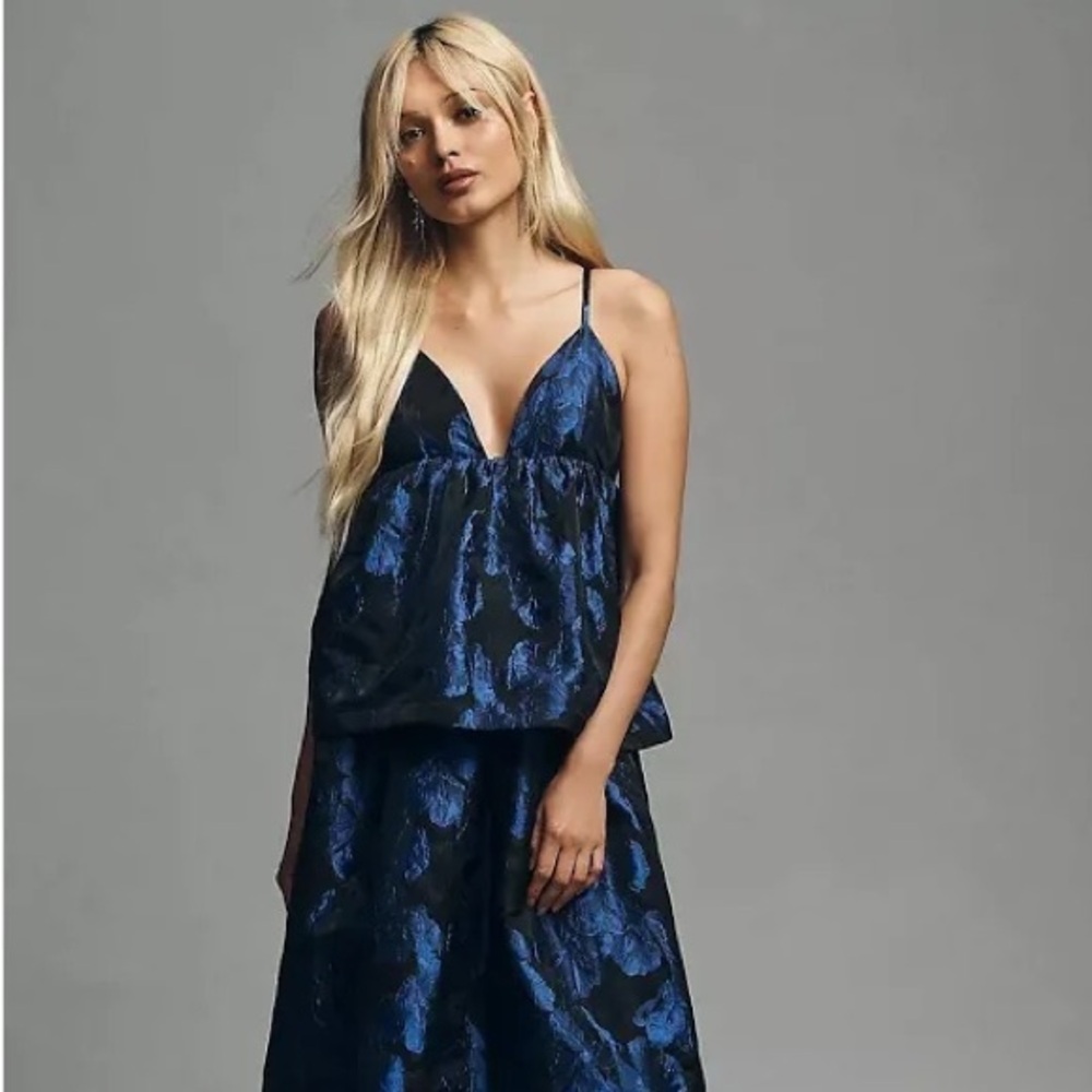 Anthropologie Holiday Blue Jacquard Midi dress XS